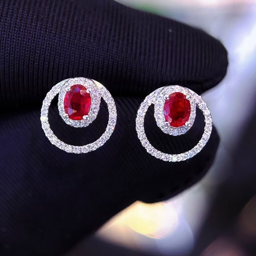 14k Gold 0.5 Ct Natural Ruby & Diamond Earrings - 2