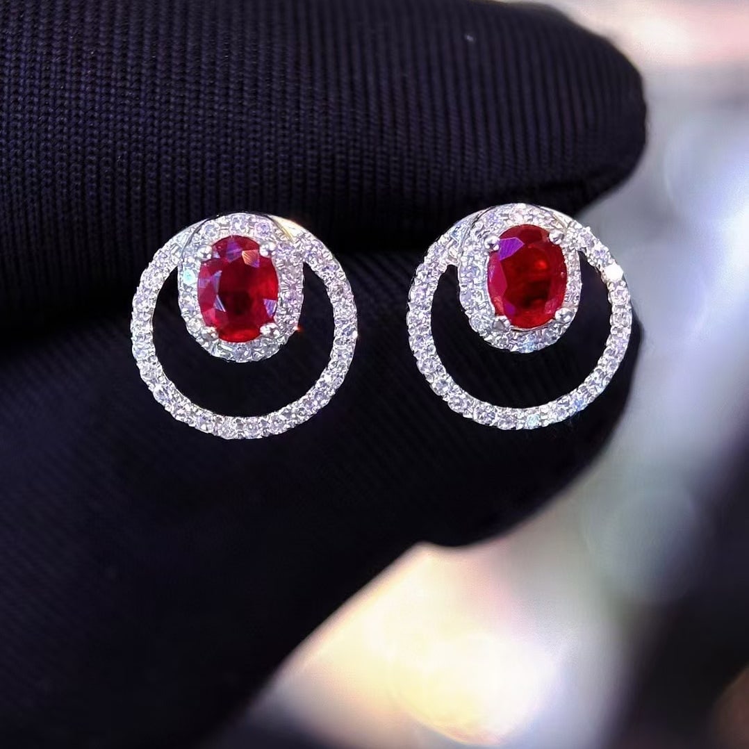 14k Gold 0.5 Ct Natural Ruby & Diamond Earrings - 3