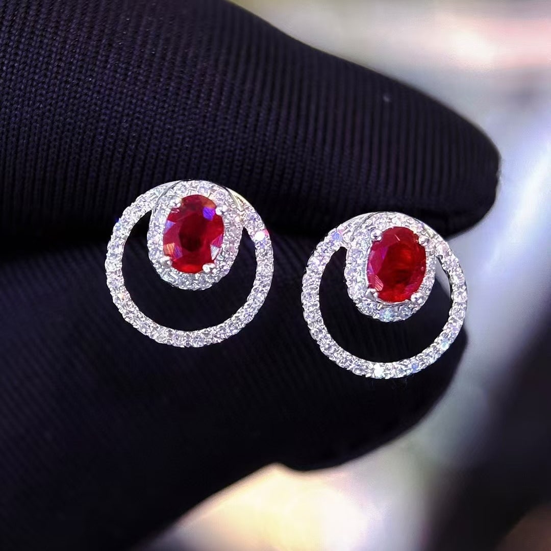 14k Gold 0.5 Ct Natural Ruby & Diamond Earrings - 4