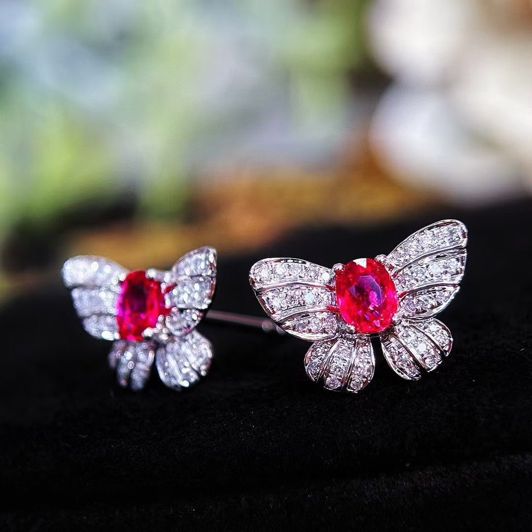 14k Gold 0.55 Ct Natural Ruby & Diamond Earrings - 2