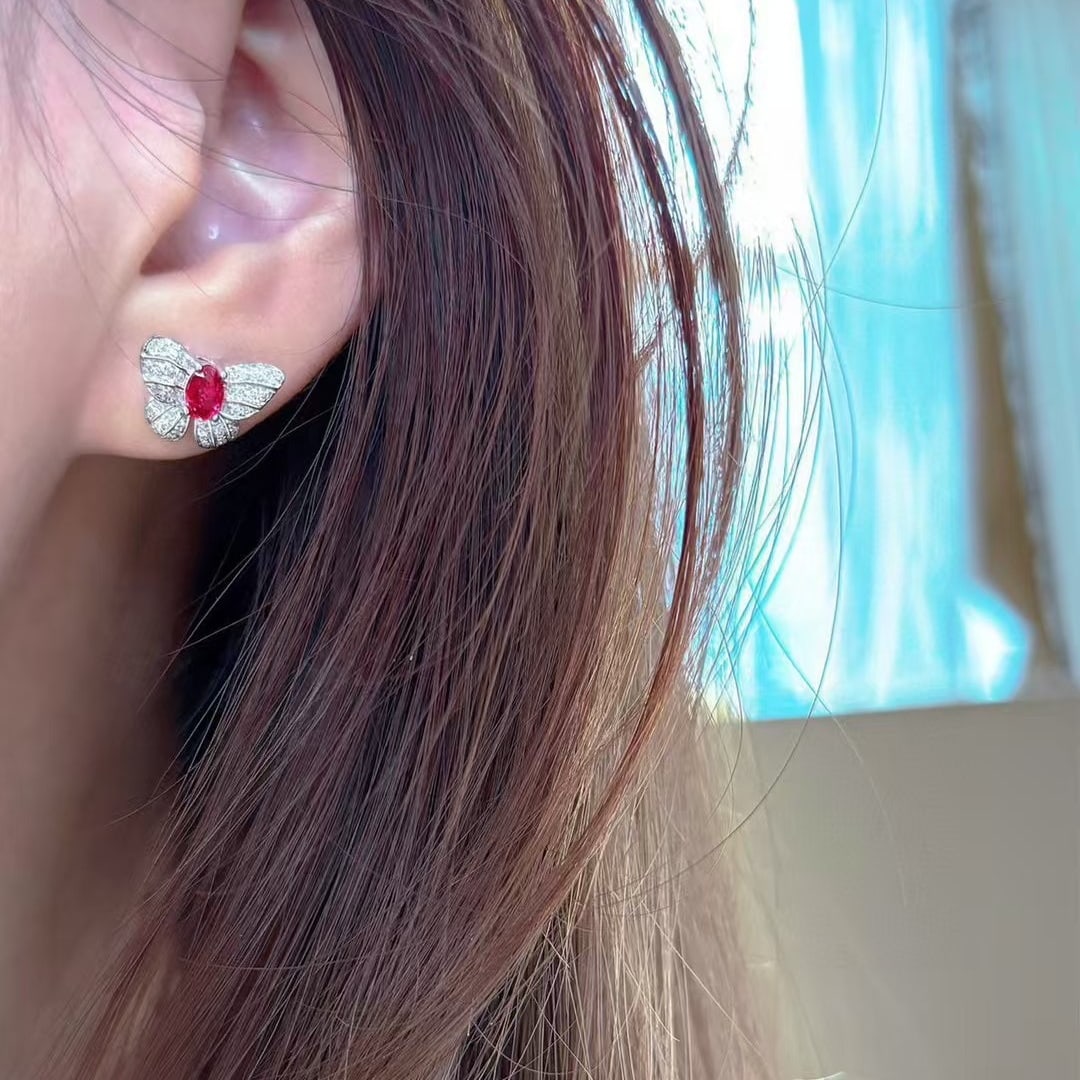 14k Gold 0.55 Ct Natural Ruby & Diamond Earrings - 4