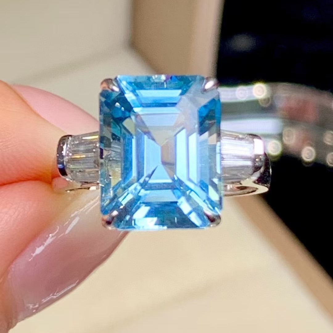 14k Gold 5.6 Ct Natural Aquamarine & Diamond Ring - 5