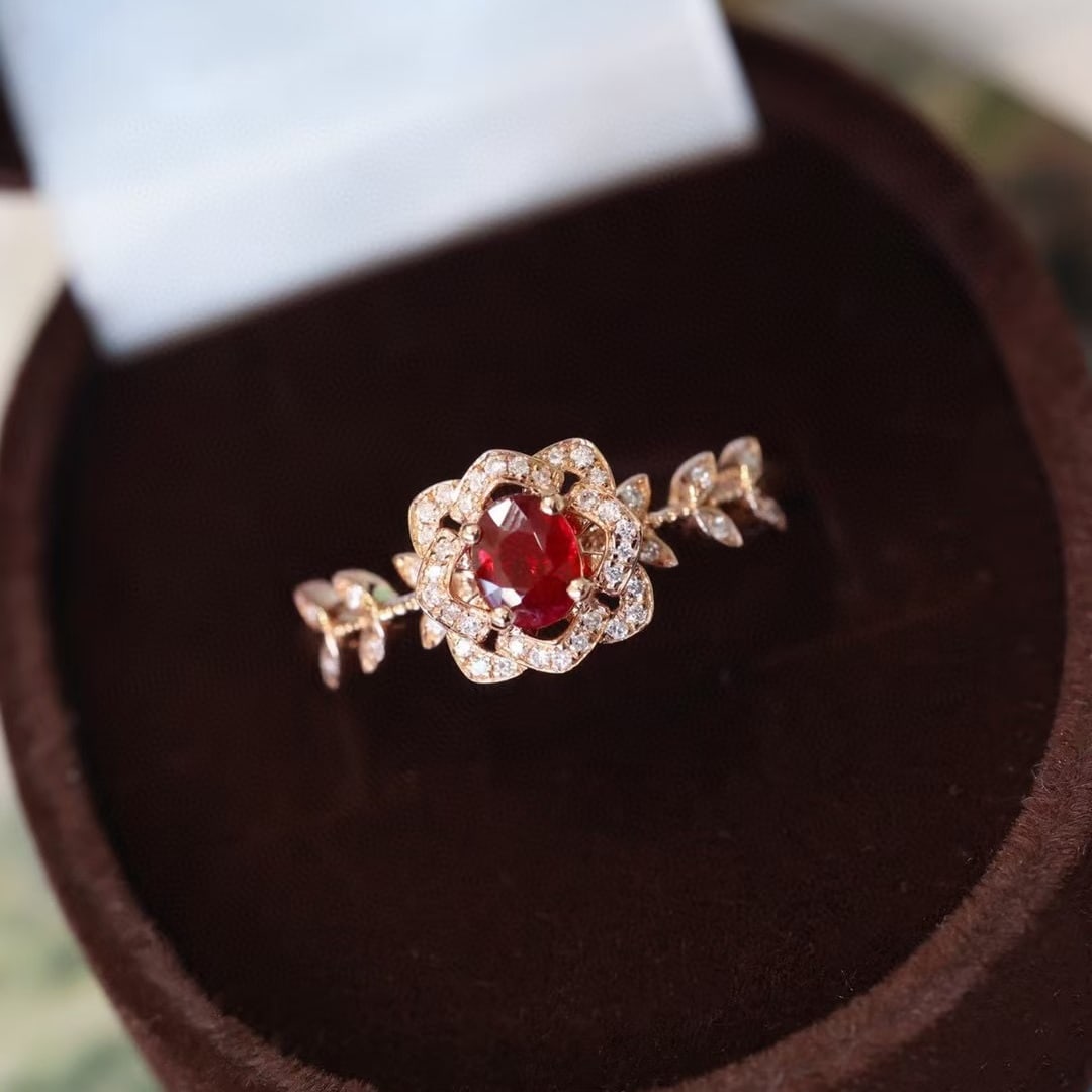 14k Gold 0.55 Ctw Natural Ruby & Diamond Ring - 4