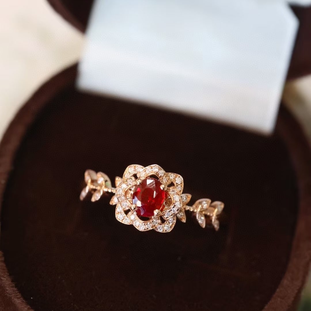 14k Gold 0.55 Ctw Natural Ruby & Diamond Ring - 5