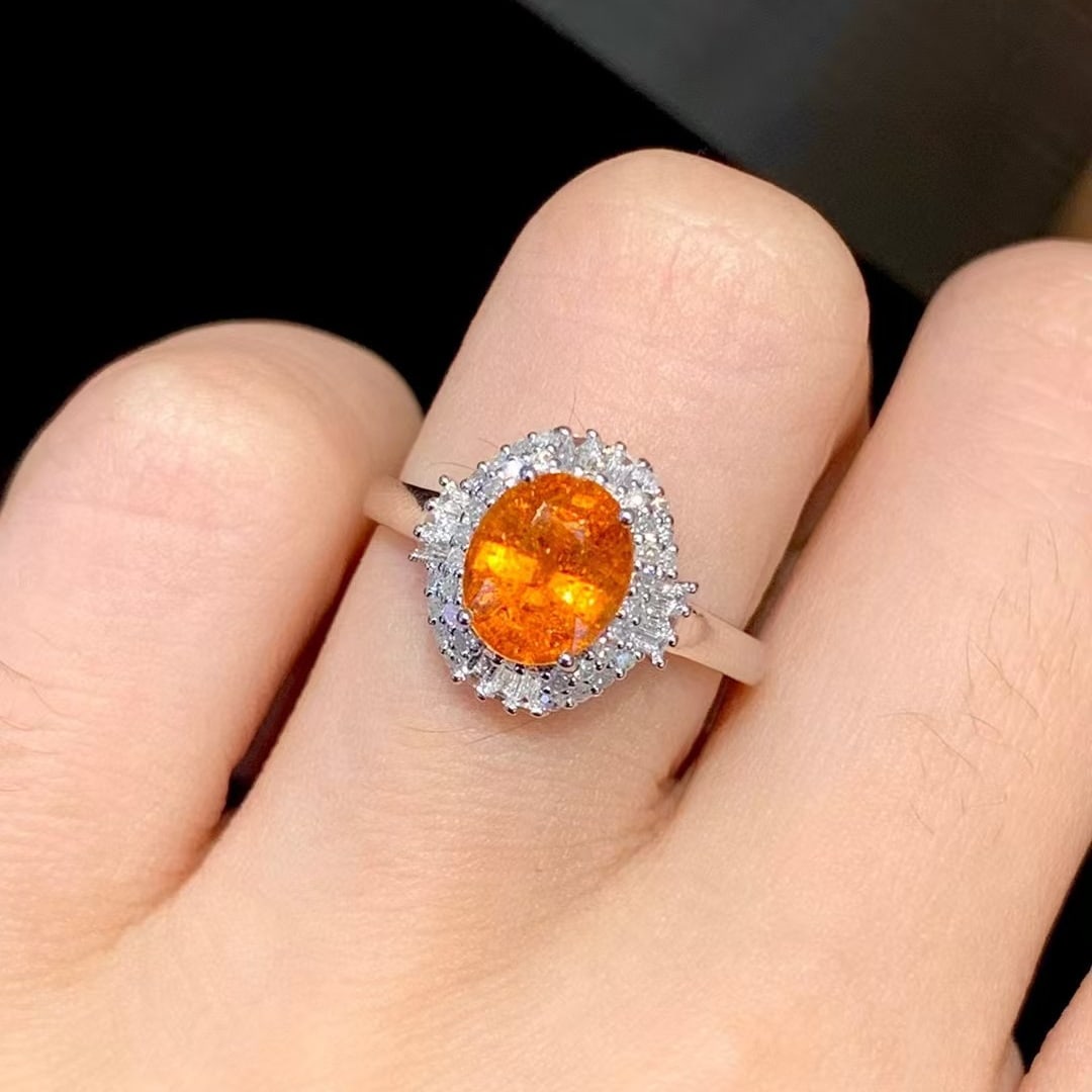 14k Gold 1.8 Ct Natural Spessartine & Diamond Ring - 2