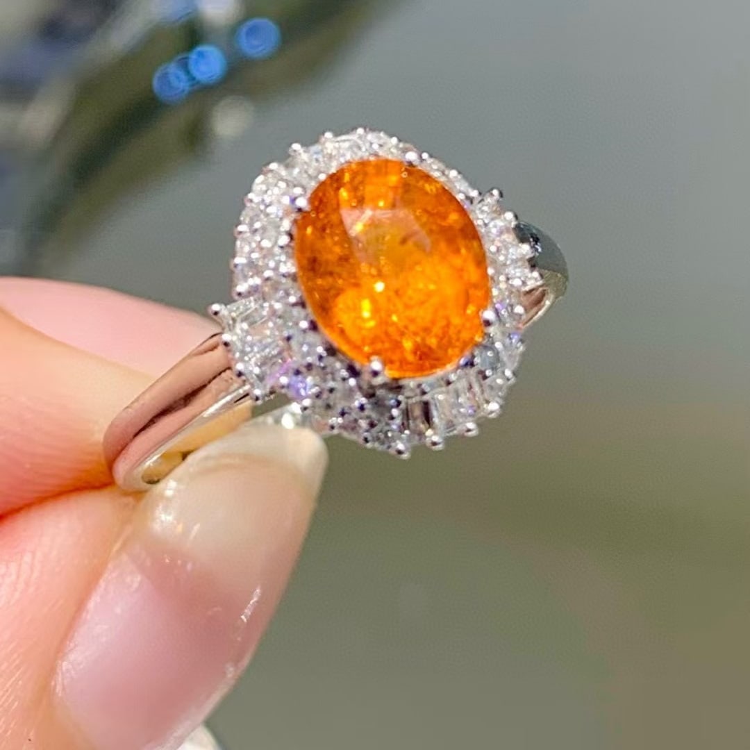 14k Gold 1.8 Ct Natural Spessartine & Diamond Ring - 4