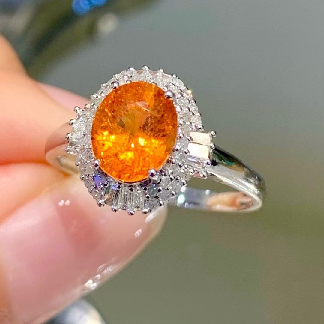 14k Gold 1.8 Ct Natural Spessartine & Diamond Ring - 6