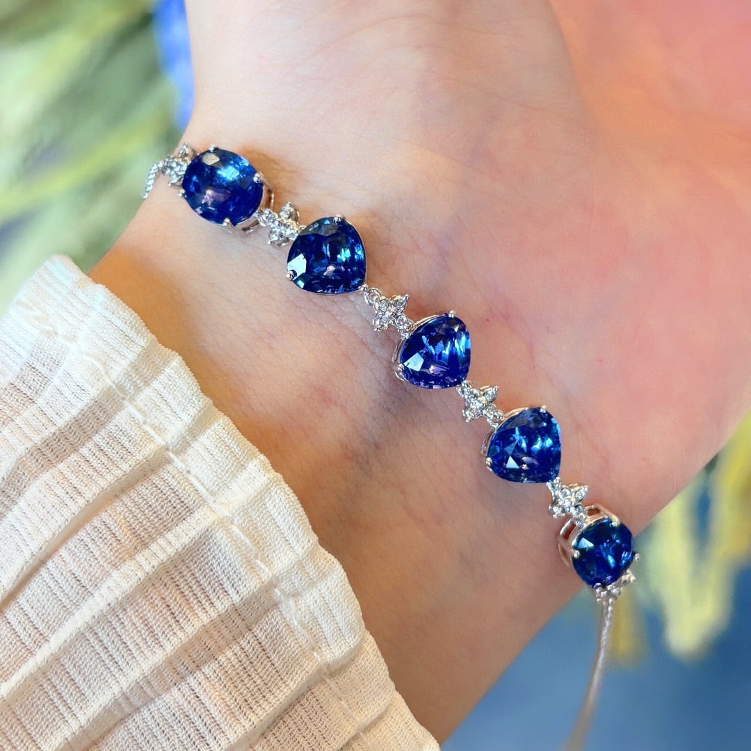 14k Gold 5.5 Ct Natural Sapphire & Diamond Bracelet - 4