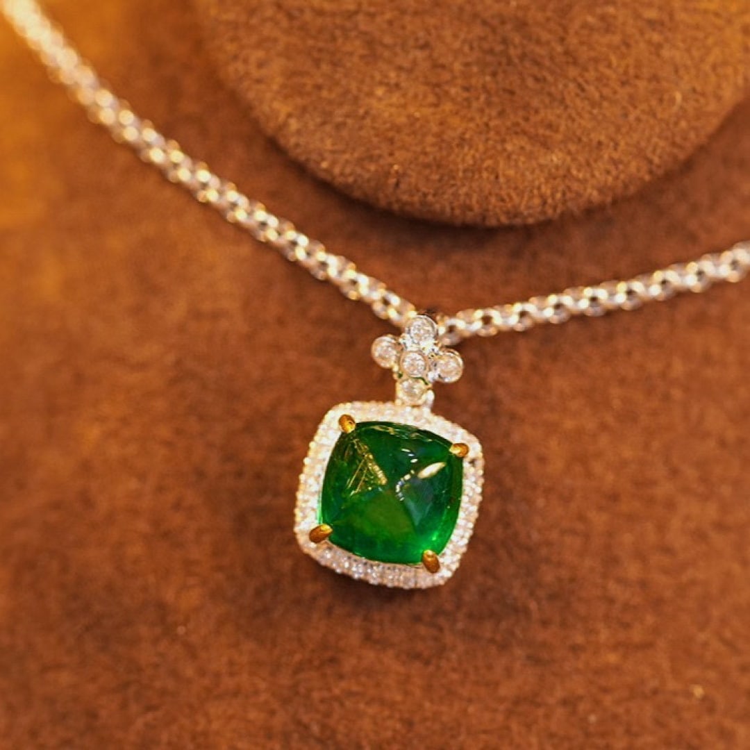 14k Gold 1.7 Ct Natural Emerald & Diamond Pendant( Without Chain ) - 2