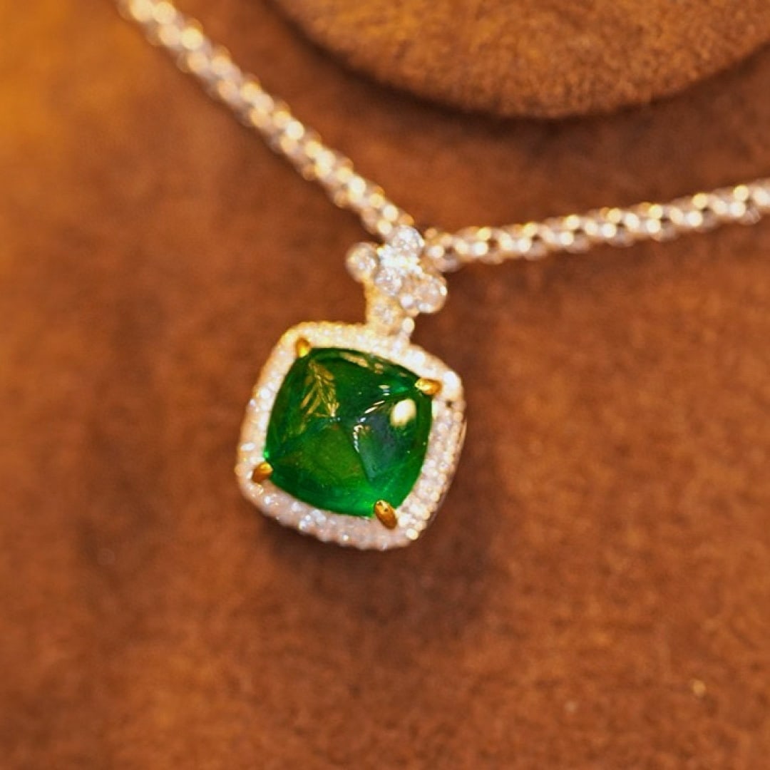 14k Gold 1.7 Ct Natural Emerald & Diamond Pendant( Without Chain ) - 3