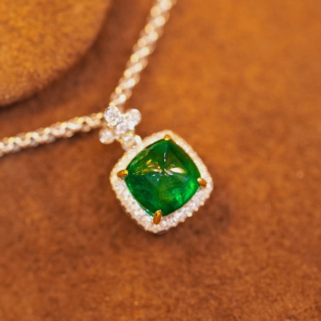 14k Gold 1.7 Ct Natural Emerald & Diamond Pendant( Without Chain ) - 5