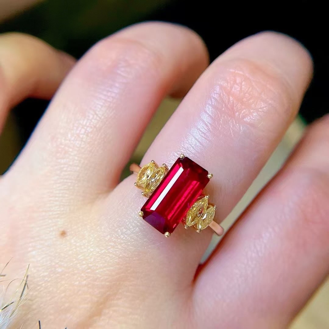 14k Gold 3.18 Ctw Natural Tourmaline & Yellow Diamond Ring - 2