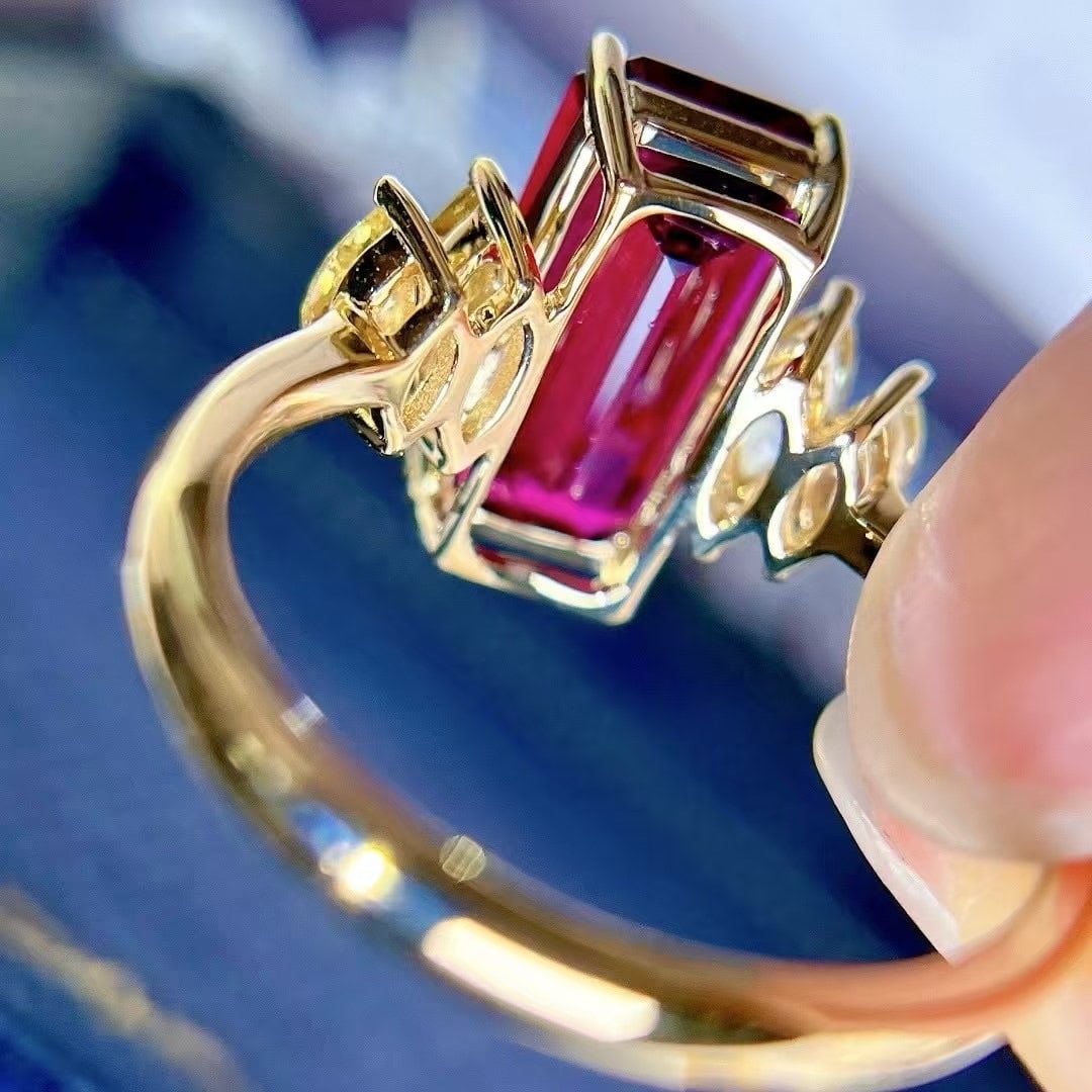 14k Gold 3.18 Ctw Natural Tourmaline & Yellow Diamond Ring - 3