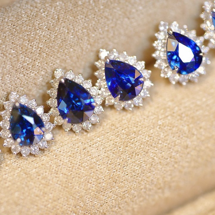 14k Gold 1.3 Ct Natural Sapphire & Diamond Earrings - 3