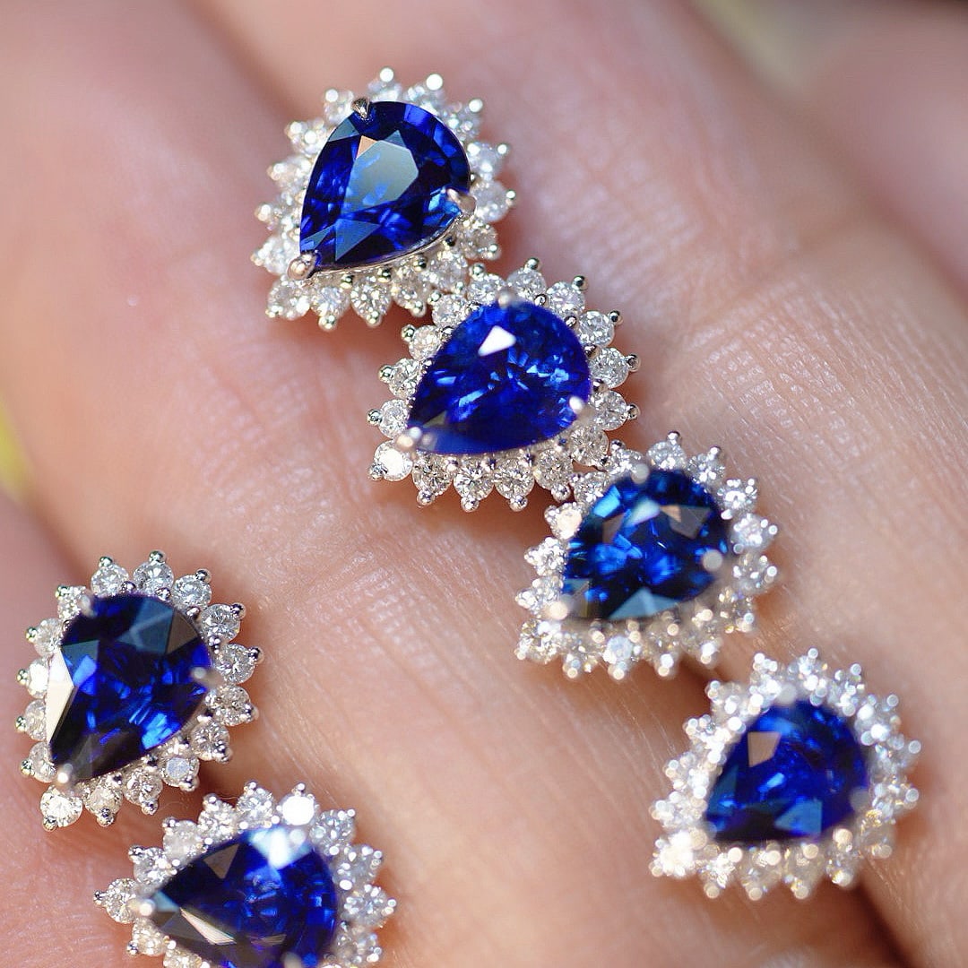 14k Gold 1.3 Ct Natural Sapphire & Diamond Earrings - 7