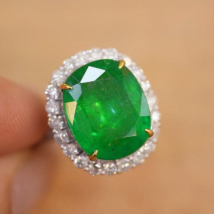 14k Gold 7.2 Ct Natural Emerald & Diamond Ring/pendant( Without Chain ) - 7