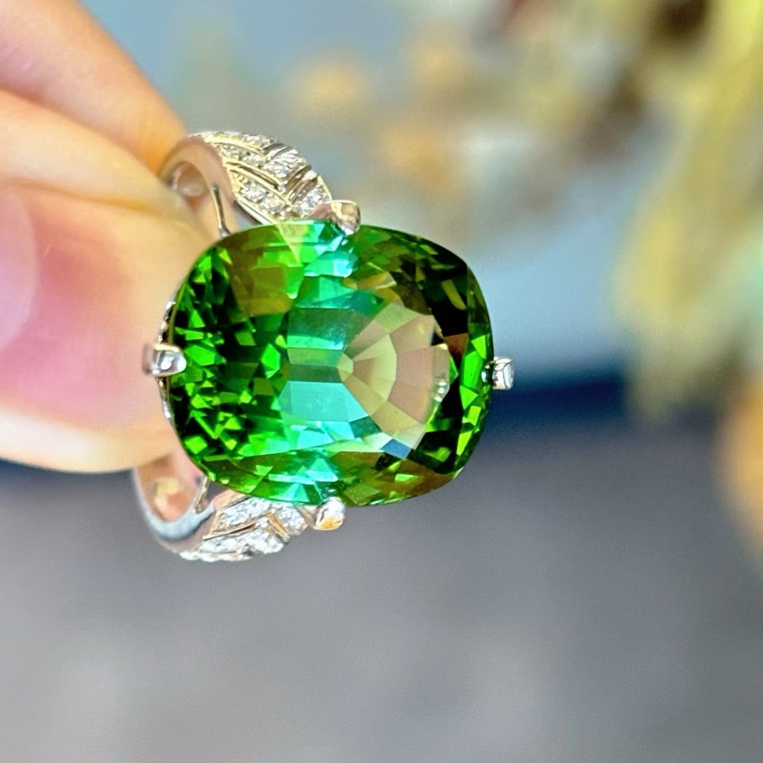 14k Gold 13.85 Ct Natural Tourmaline & Diamond Ring - 4