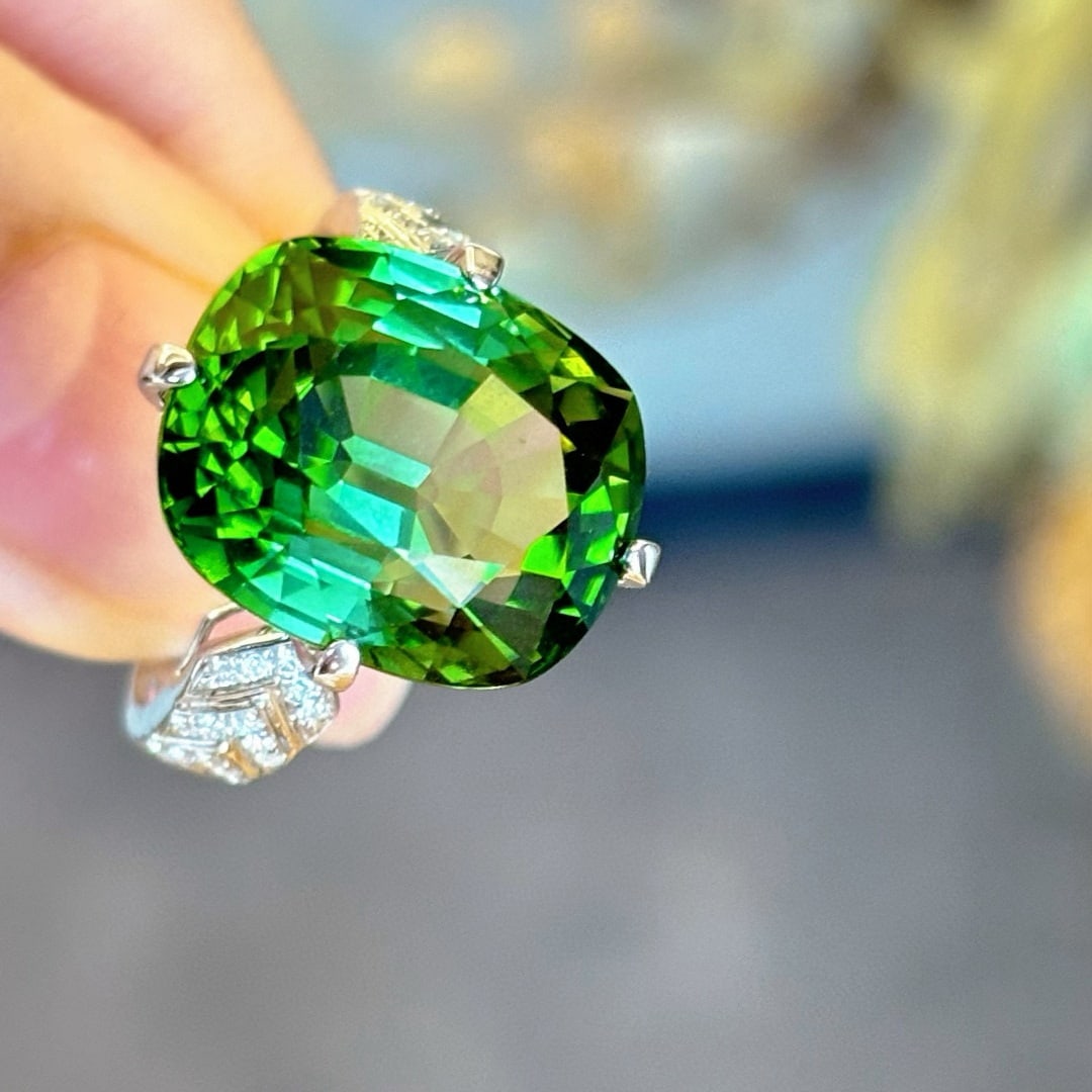 14k Gold 13.85 Ct Natural Tourmaline & Diamond Ring - 6