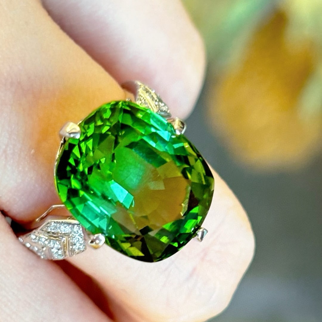14k Gold 13.85 Ct Natural Tourmaline & Diamond Ring - 7