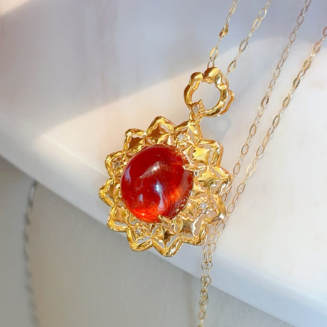 14k Gold 4.3 Ct Natural Spessartine & Diamond Pendant( Without Chain ) - 2