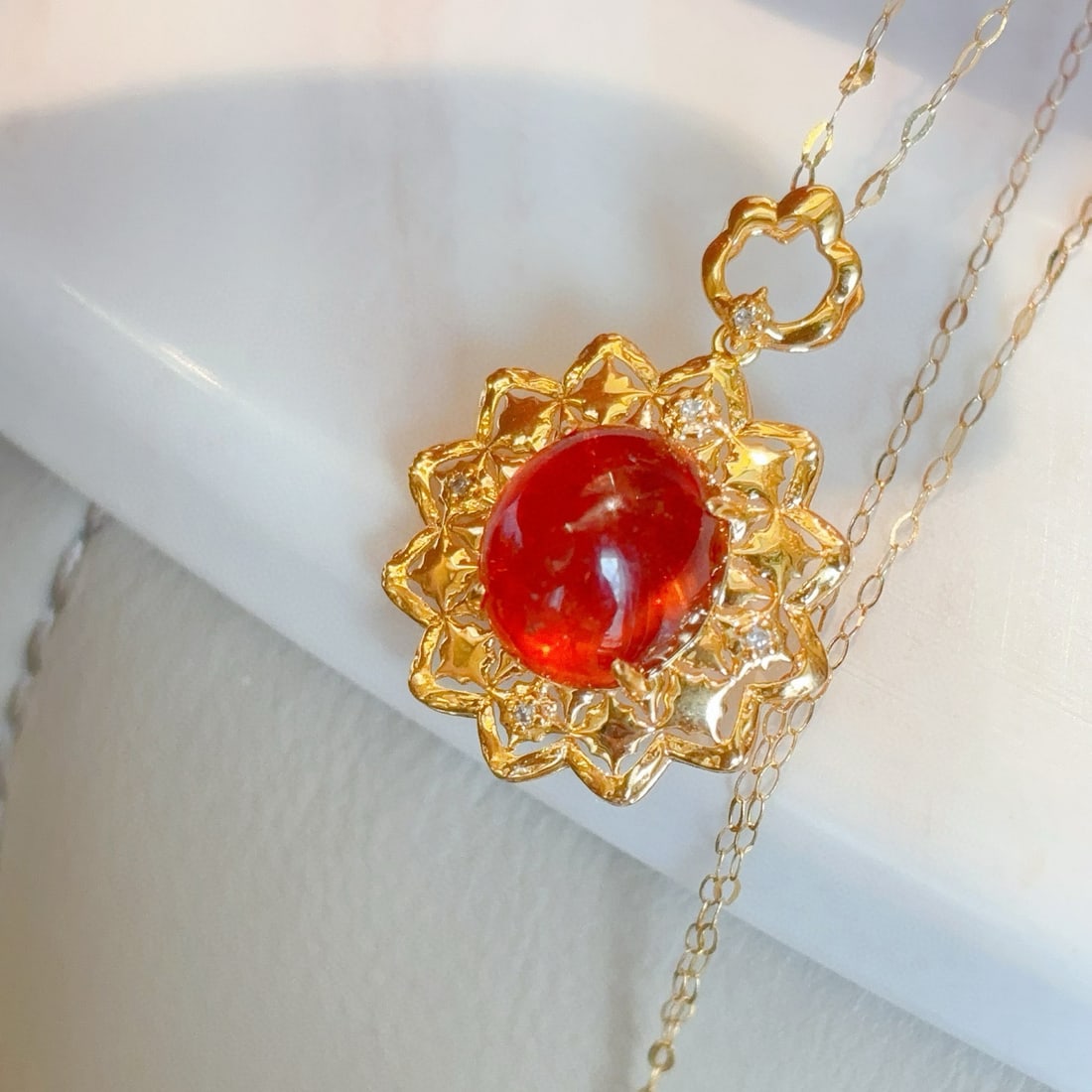 14k Gold 4.3 Ct Natural Spessartine & Diamond Pendant( Without Chain ) - 5