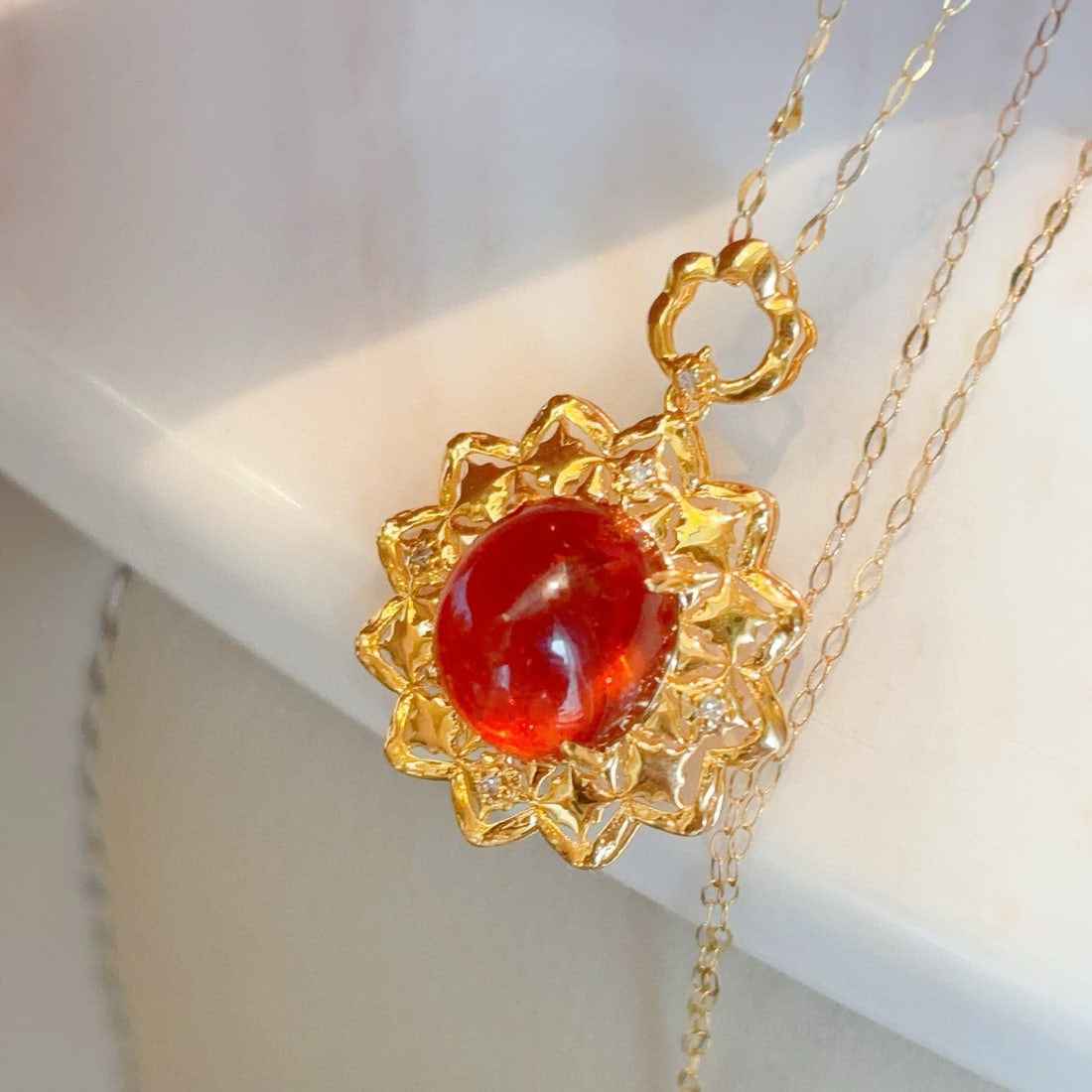 14k Gold 4.3 Ct Natural Spessartine & Diamond Pendant( Without Chain ) - 6