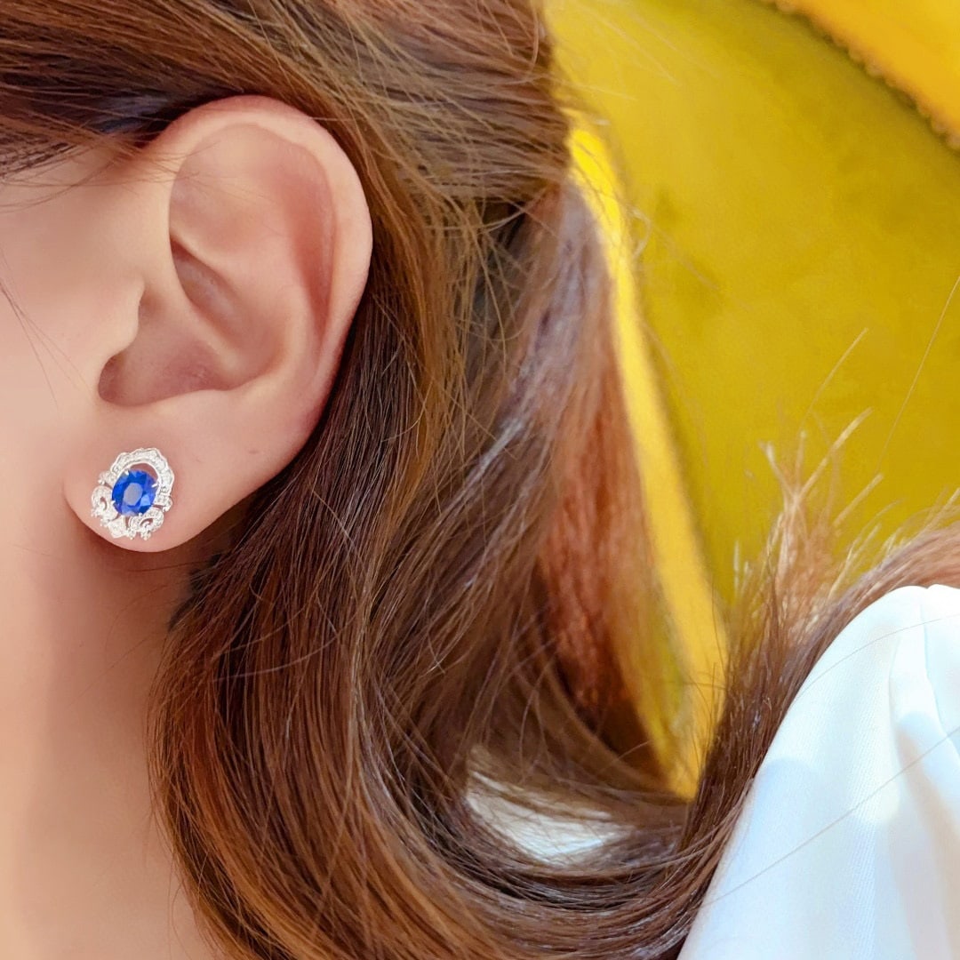 14k Gold 1.2 Ct Natural Sapphire & Diamond Earrings - 3