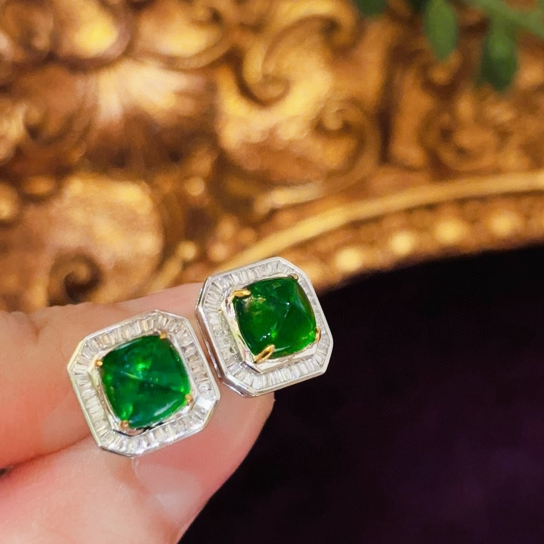 14k Gold 2.7 Ct Natural Emerald & Diamond Earrings - 2