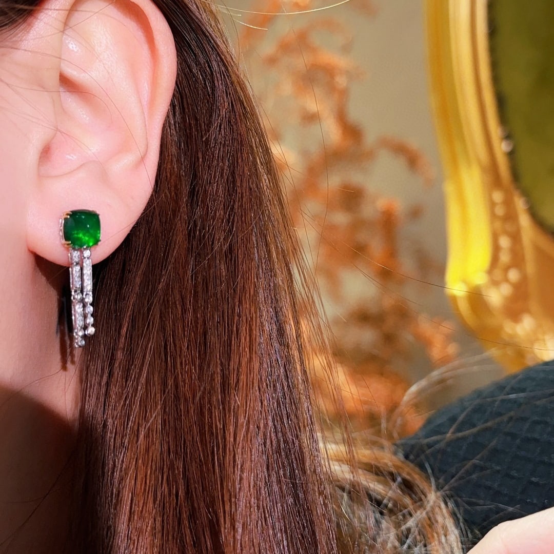 14k Gold 3.2 Ct Natural Emerald & Diamond Earrings - 3