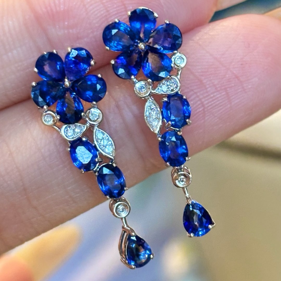 14k Gold 3 Ct Natural Sapphire & Diamond Earrings (1 of 5)