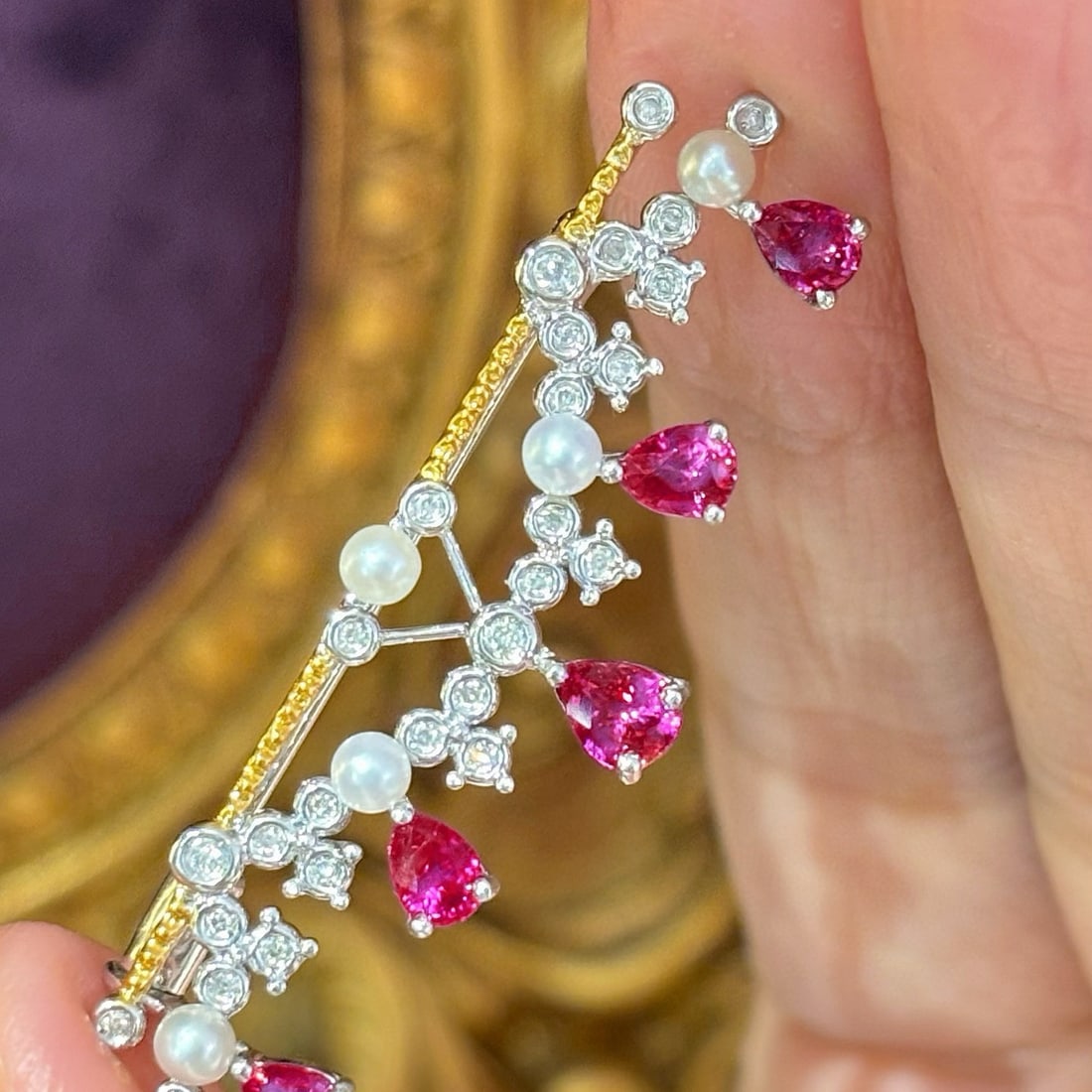 14k Gold 1.5 Ct Natural Ruby & Diamond Brooch (1 of 8)