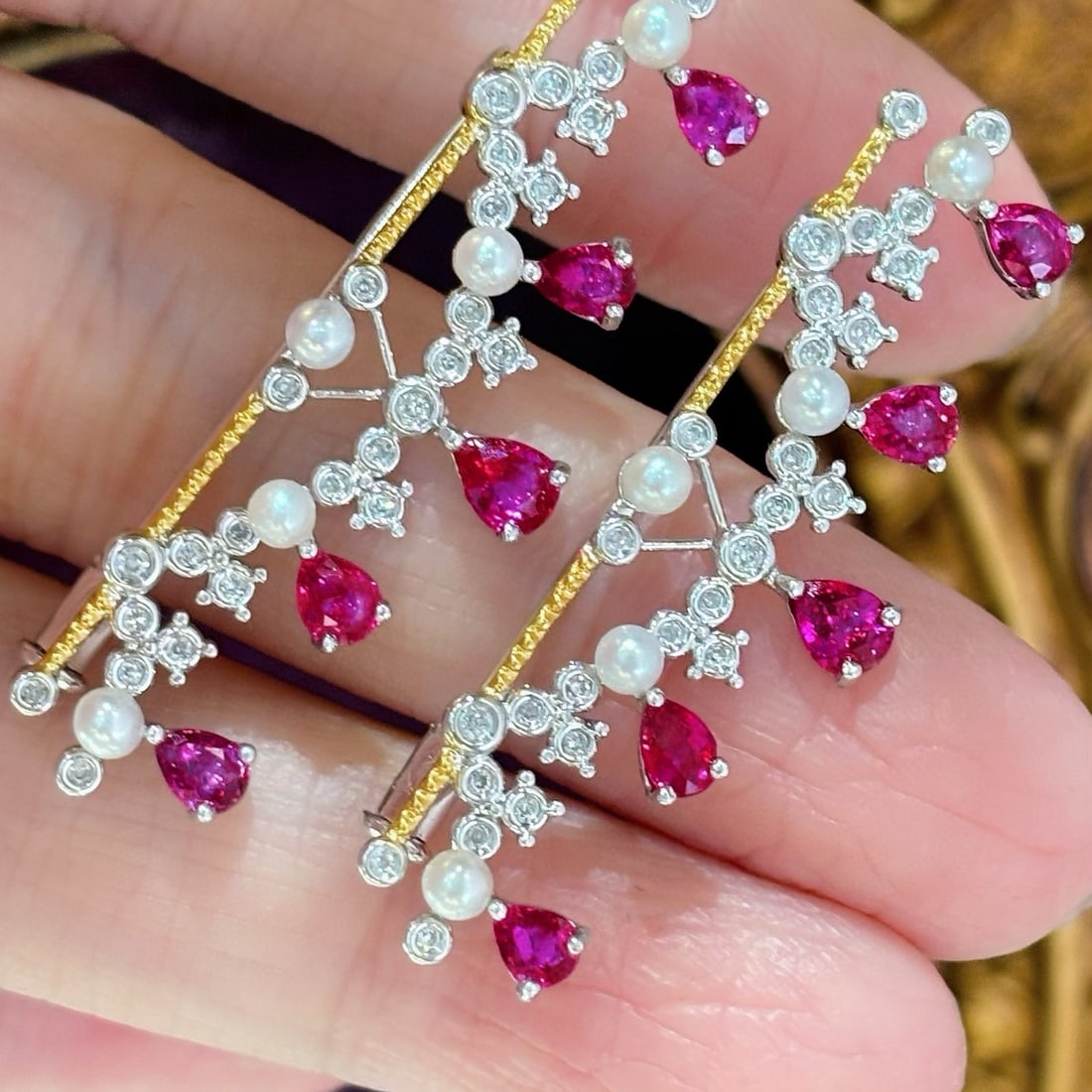 14k Gold 1.5 Ct Natural Ruby & Diamond Brooch - 3