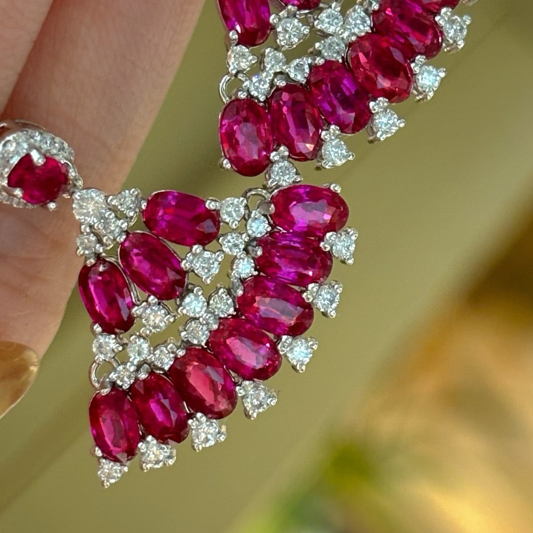 14k Gold 7.25 Ct Natural Ruby & Diamond Earrings - 2