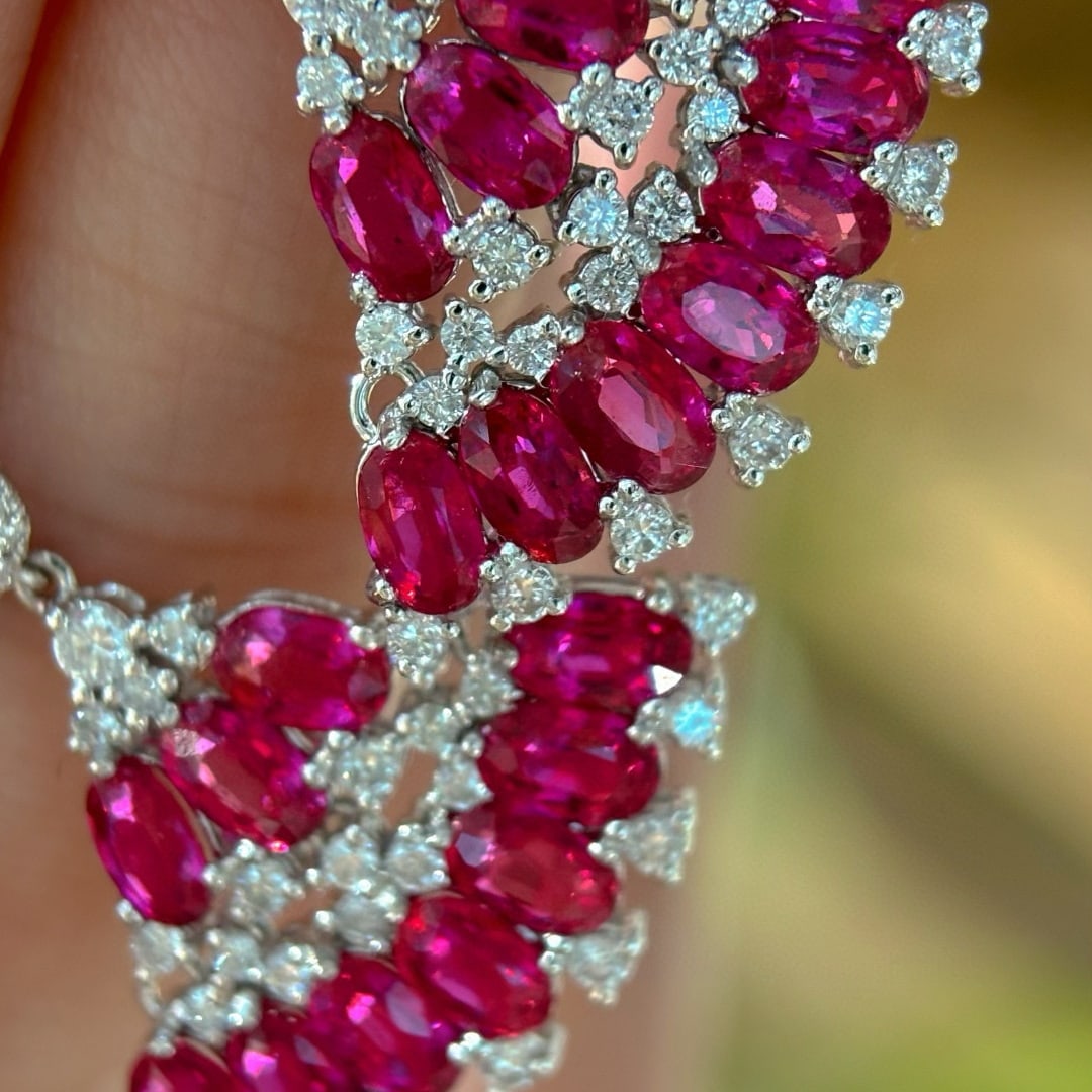 14k Gold 7.25 Ct Natural Ruby & Diamond Earrings - 3