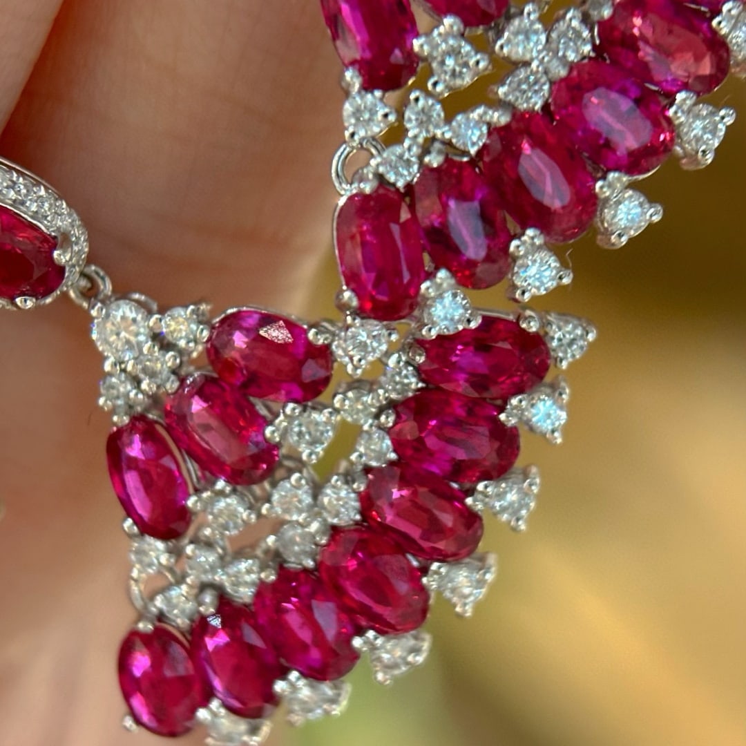 14k Gold 7.25 Ct Natural Ruby & Diamond Earrings - 4