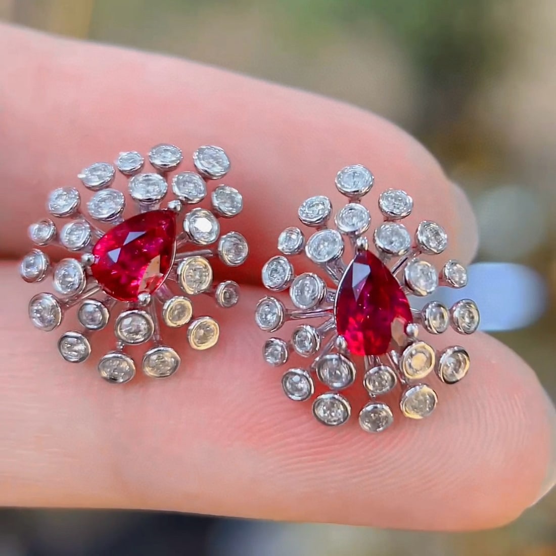 14k Gold 1.08 Ct Natural Ruby & Diamond Earrings - 2