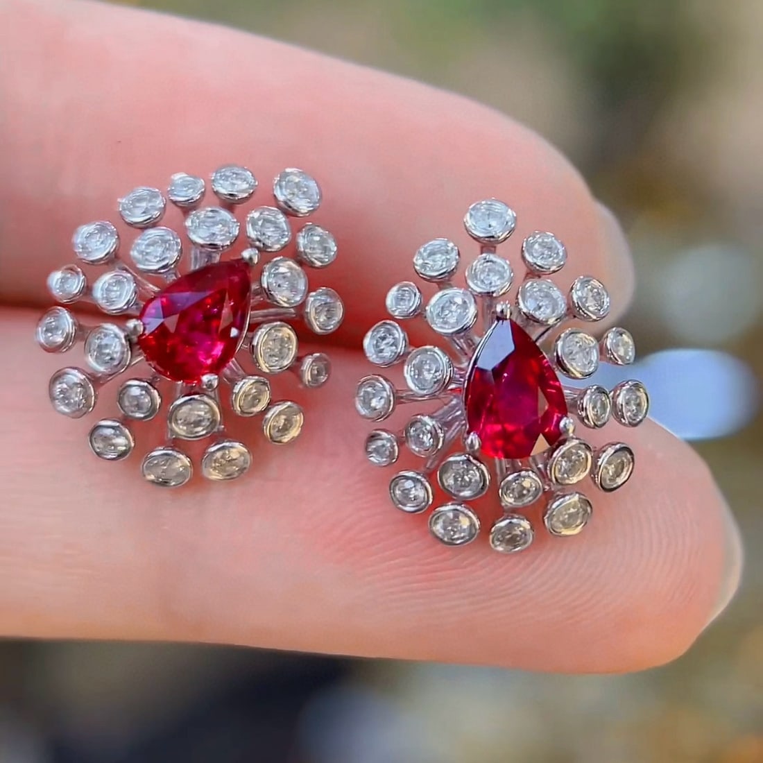 14k Gold 1.08 Ct Natural Ruby & Diamond Earrings - 3