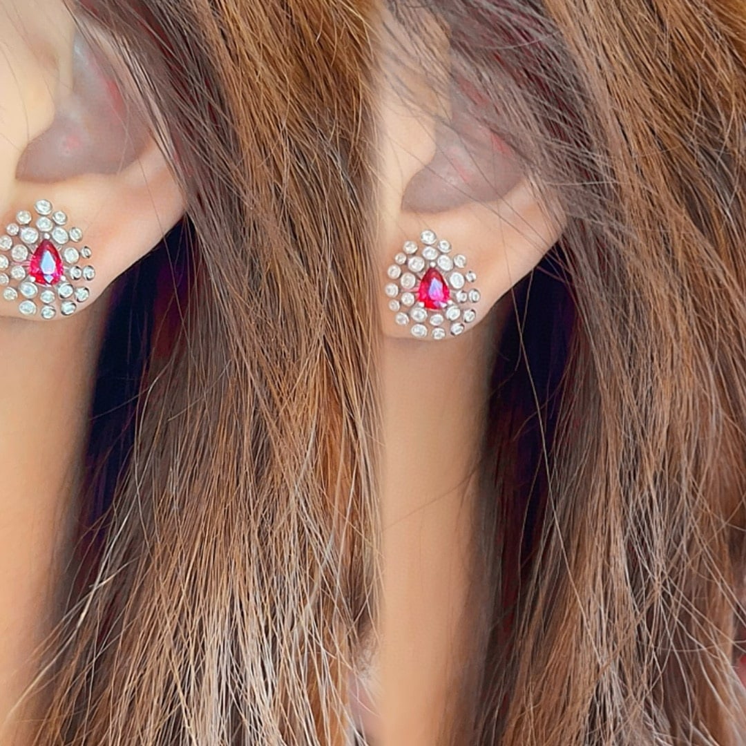 14k Gold 1.08 Ct Natural Ruby & Diamond Earrings - 6