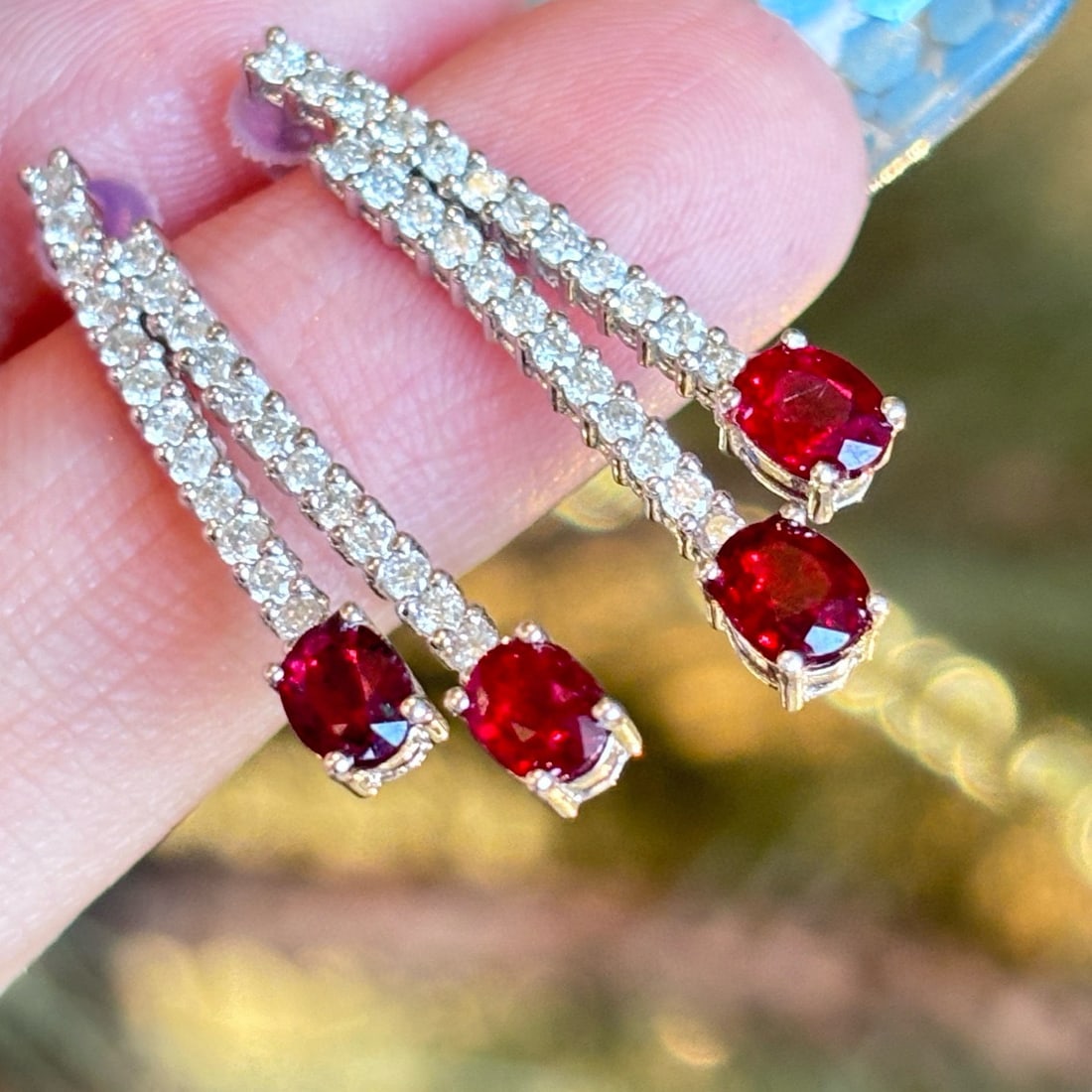 14k Gold 2.5 Ctw Natural Ruby & Diamond Earrings - 4