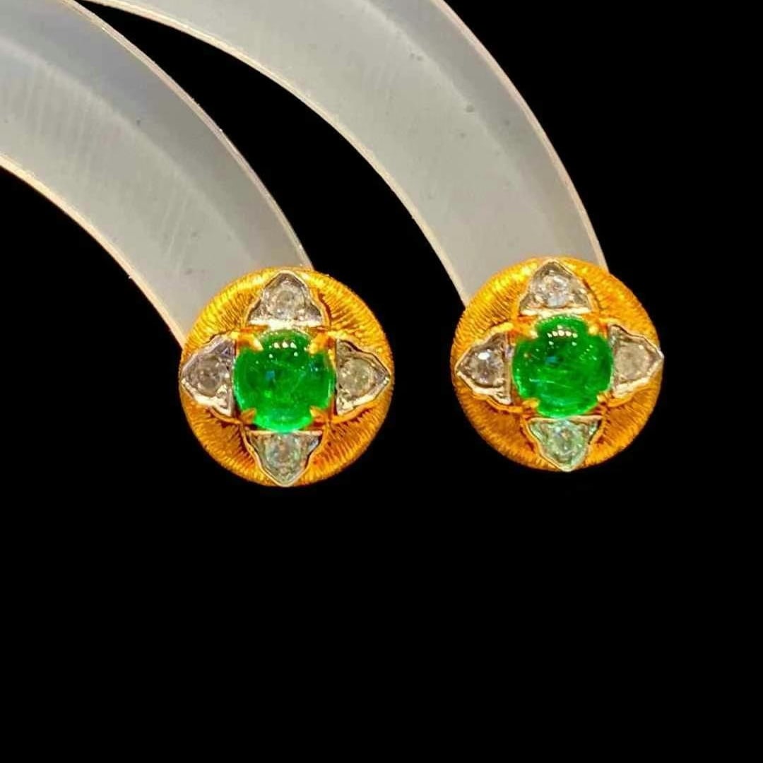14k Gold 1.2 Ct Natural Emerald & Diamond Earrings (1 of 7)
