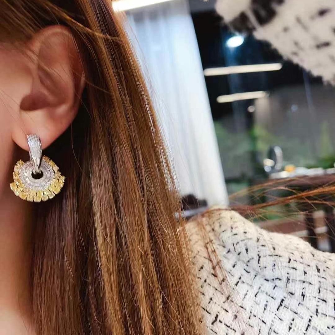 14k Gold 7.25 Ctw Natural Yellow Diamond & Diamond Earrings - 3