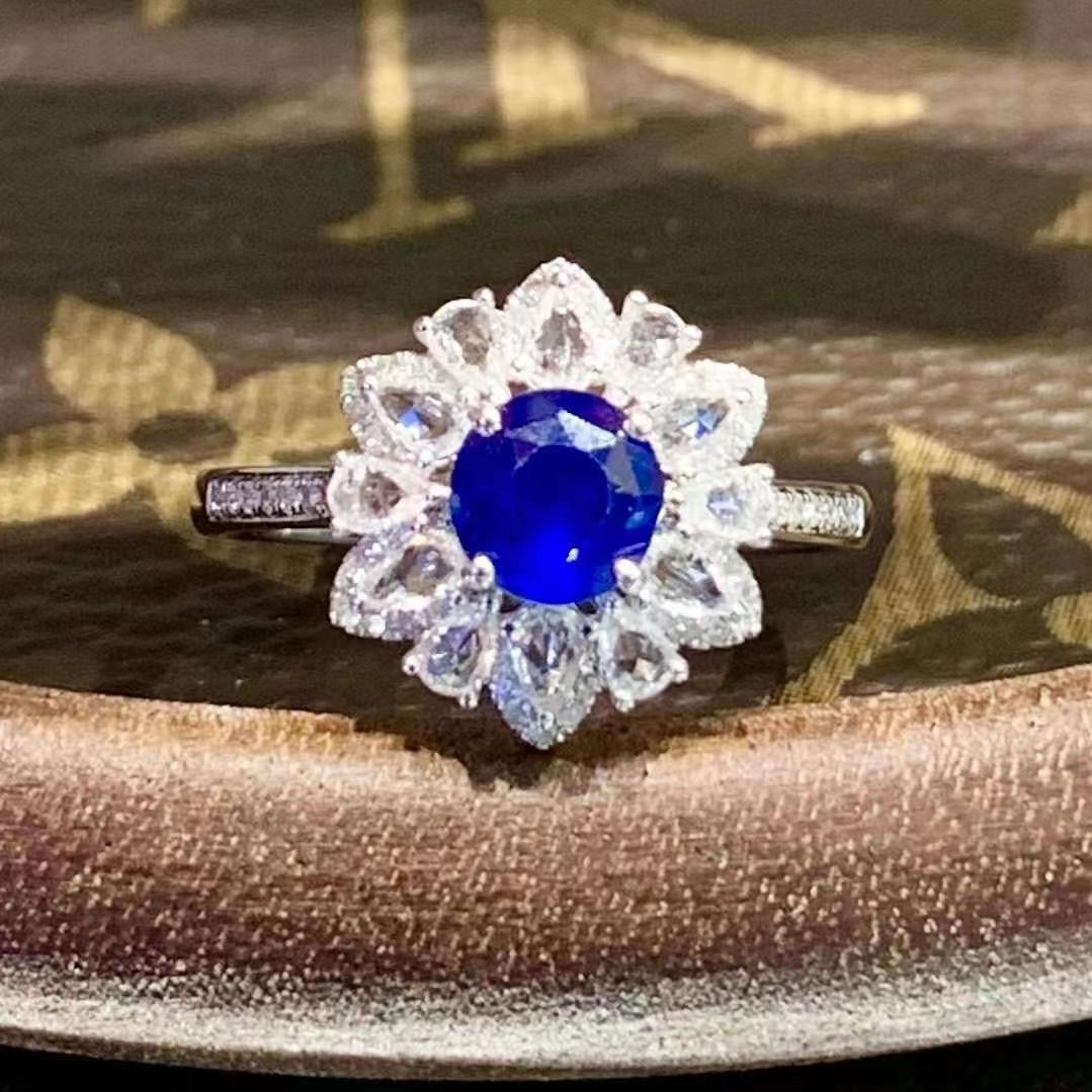 14k Gold 1.2 Ct Natural Sapphire & Diamond & Sapphire Ring: Ref:230945189 // gold content:14k gold // ring size:7. 25us // // main gemstone:sapphire // shape:round // carat weight:1. 2ct // color:royal blue // treatment:natural // cut grade:g // //