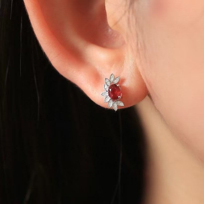 14k Gold 1.01 Ctw Natural Ruby & Diamond Earrings - 2