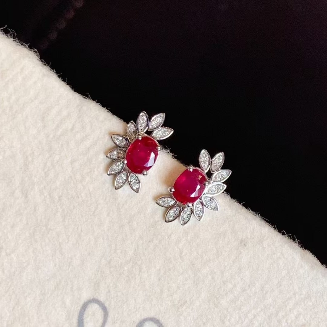 14k Gold 1.01 Ctw Natural Ruby & Diamond Earrings - 3