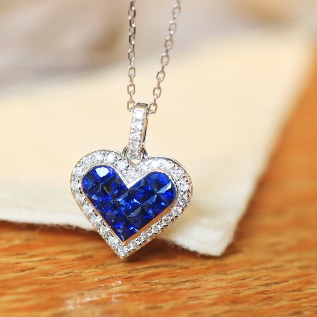 14k Gold 0.97 Ctw Natural Sapphire & Diamond Pendant( Without Chain ) - 3