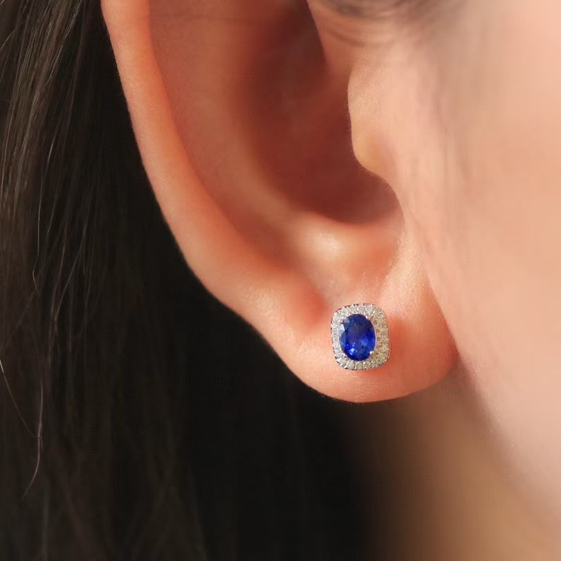 14k Gold 1.26 Ctw Natural Sapphire & Diamond Earrings - 2