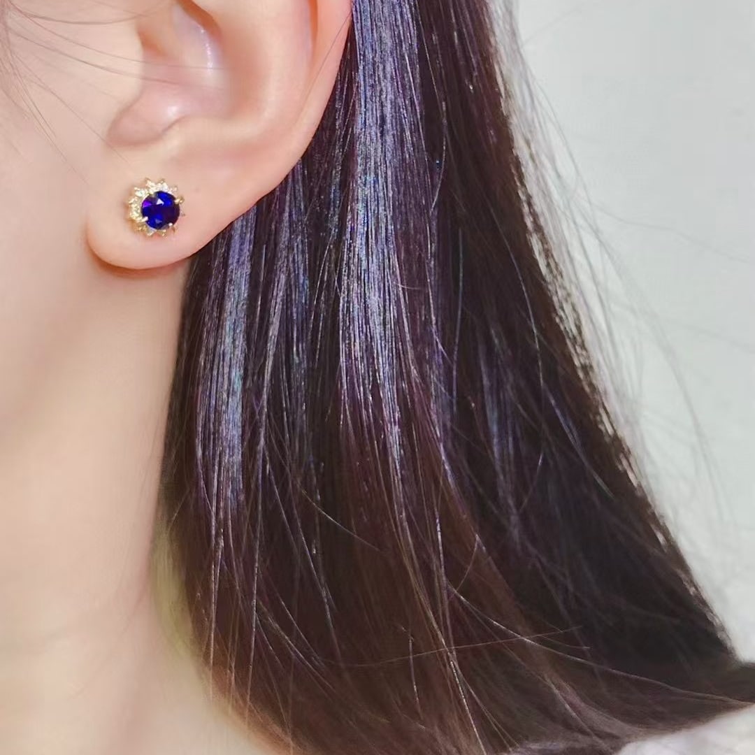 14k Gold 1.9 Ctw Natural Sapphire & Diamond Earrings - 2