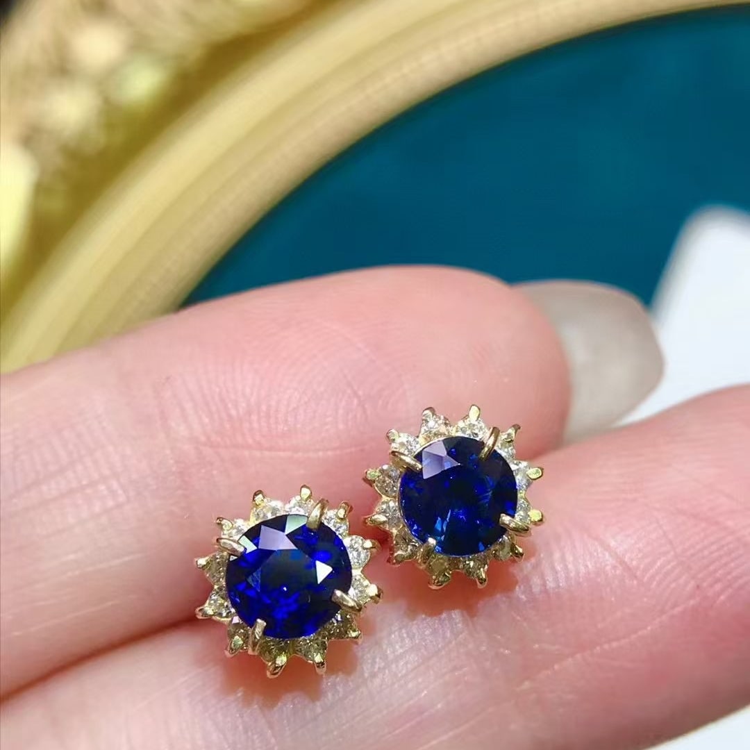14k Gold 1.9 Ctw Natural Sapphire & Diamond Earrings - 3
