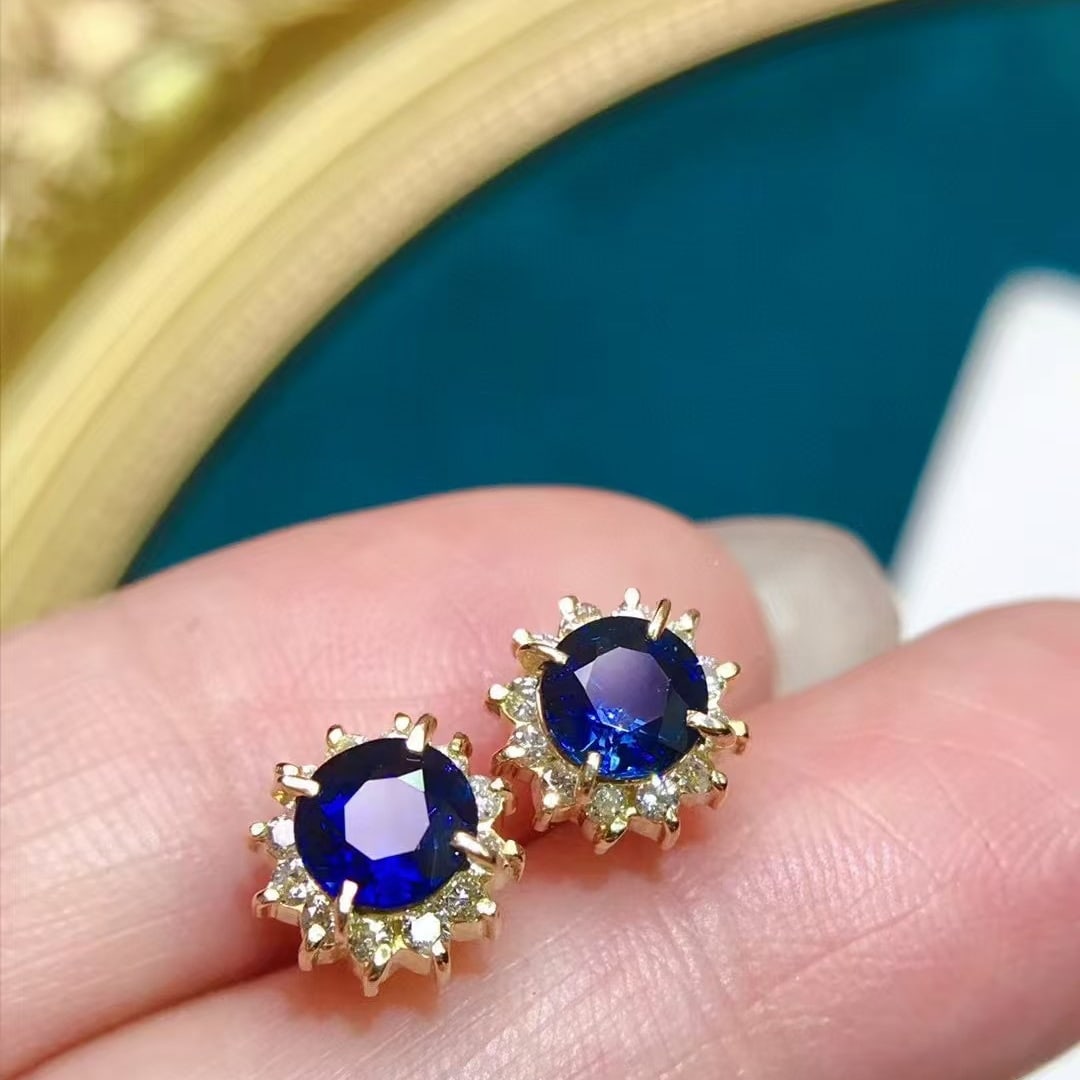 14k Gold 1.9 Ctw Natural Sapphire & Diamond Earrings - 4