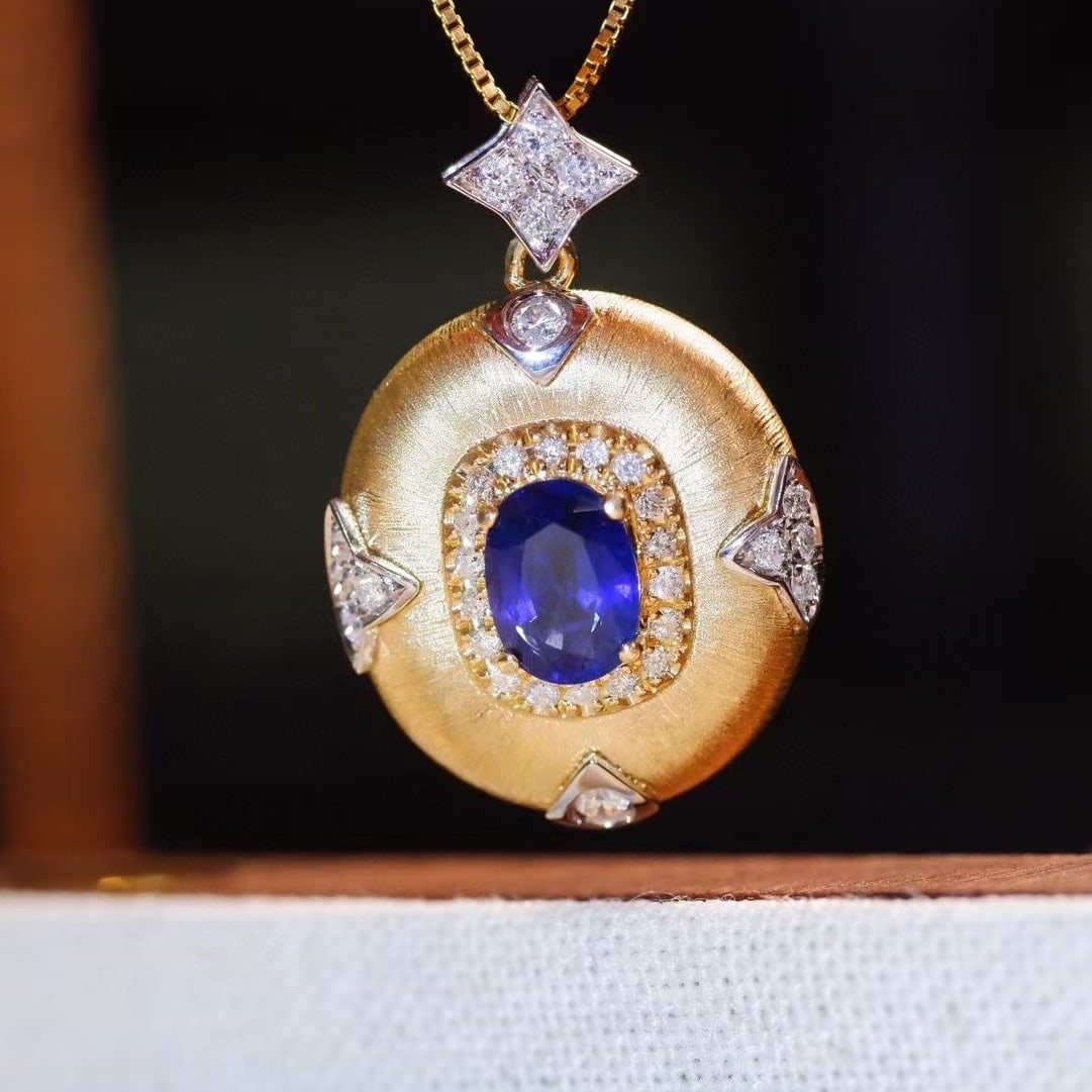 14k Gold 1.30 Ctw Natural Sapphire & Diamond Pendant( Without Chain ) - 3